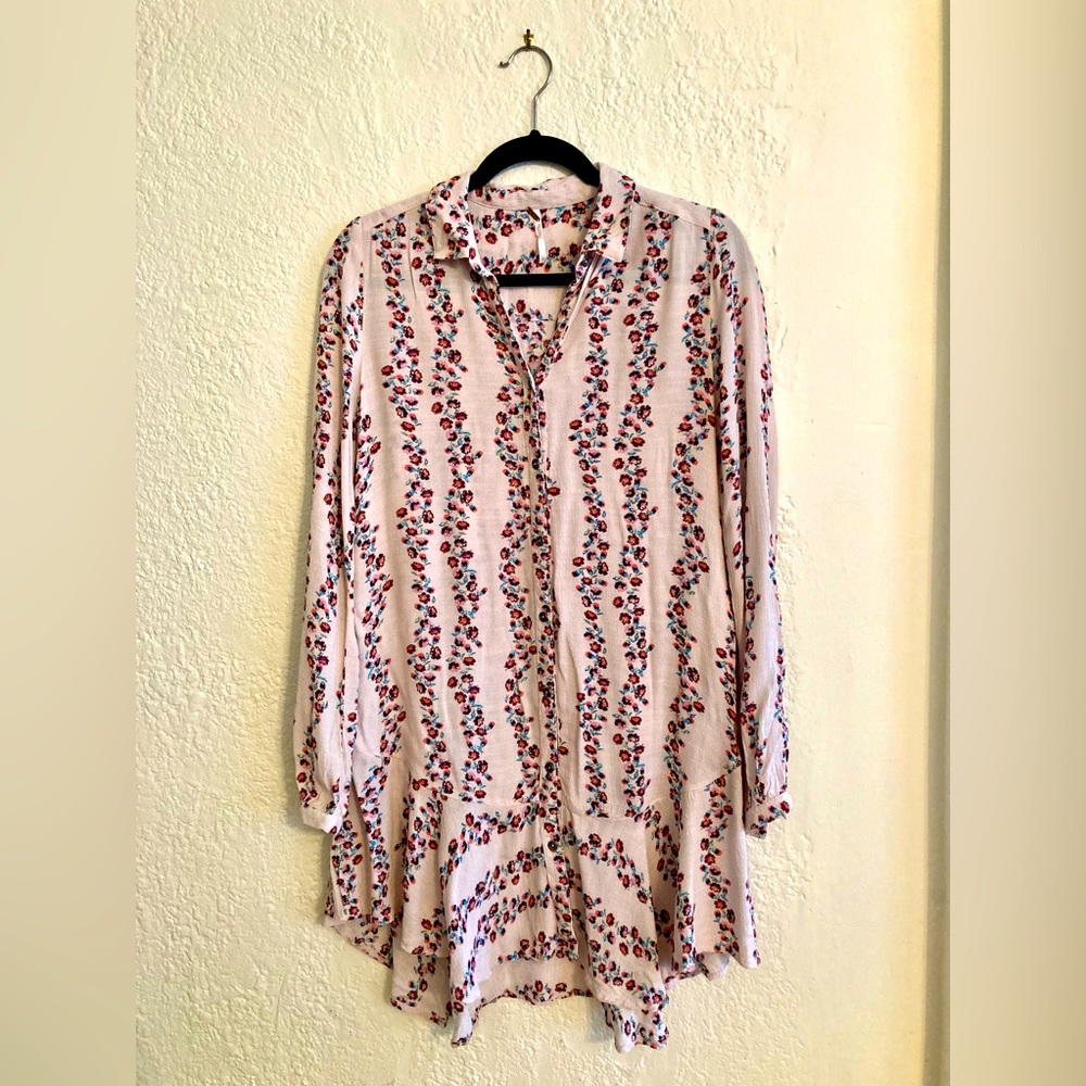 Free People Button Front Dress Soft Pink Floral XS